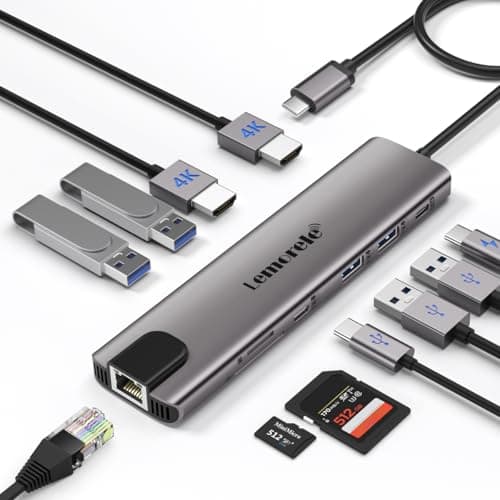 Image of Lemorele Aluminium Docking Station Dual HDMI, 11-in-1 USB-C Hub to 2 HDMI 4K, Gigabit Ethernet, 4 USB 3.0/2.0, 100W PD,USB-C 3.0,SD/TF Dual Monitor Multiport Adapter for Lenovo/MacBook/HP/Dell/Acer