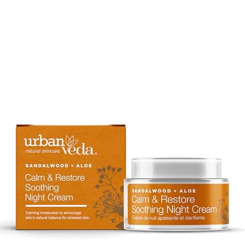 Image of Urban Veda Clam & Restore Soothing Night Cream| Sandalwood & Aloe Vera | For Dry, Sensitive and Inflamed Skin |Anti Aging| Collagen Face Cream | Moisturiser Face Women and Men | Vitamin C Glow | 50 ML