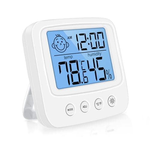 Image of Vinabo High Accuracy Digital Thermometer Hygrometer Indoor Digital Hygrometer Desktop Digital Thermometer with Temperature and Humidity Monitor Backlight Clock
