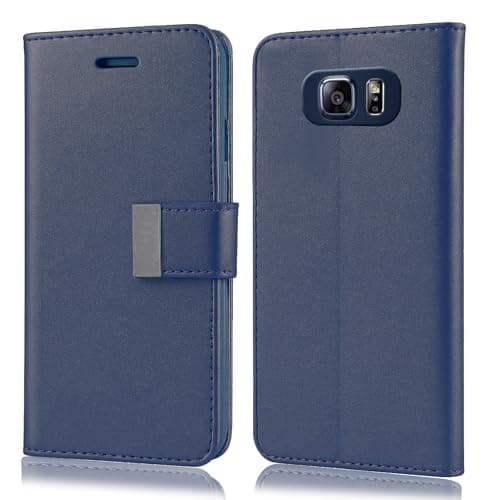 Image of Case For Samsung Galaxy S6 Edge Premium Leather Magnetic Closure Wallet Flip Cover Compatible with Samsung S6 Edge (Blue Classic)