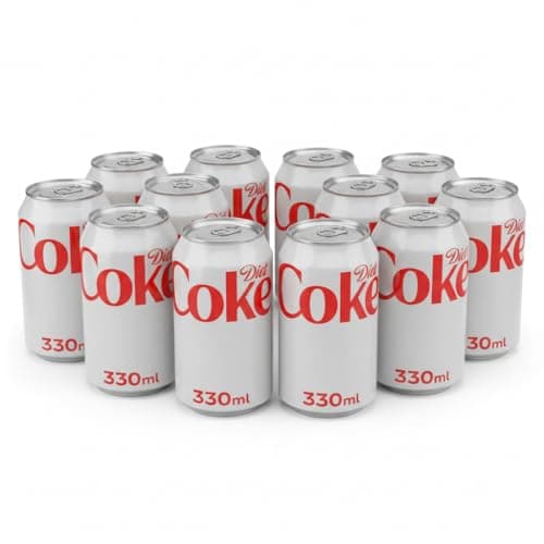 Image of Diet Coke Cola Soft Drink, 330 ml Cans, Pack of 12, No Calories, No Sugar