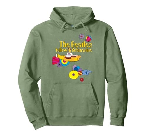 Image of The Beatles Yellow Submarine - Patches Pullover Hoodie, Adult Unisex, Sage Green, Small