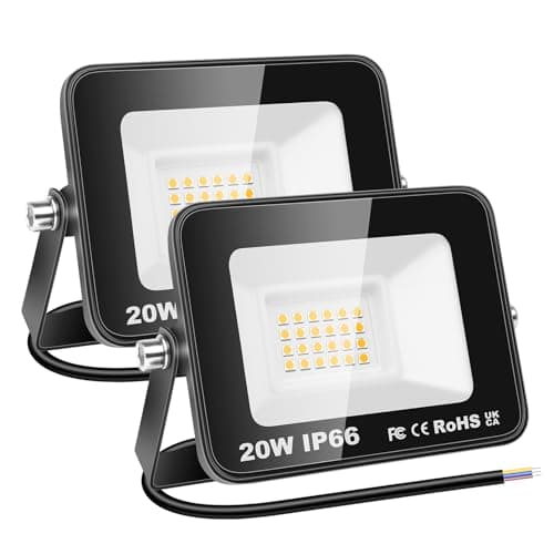 Image of RIGIDON 2 Pcs Outdoor Flood LED Work Light, 20W 2000 Lumens Floodlight, Daylight Warm White Security Lights for Garden Yard Lawn Basketball Football Court Patio Landscape, IP66 Waterproof 3000K