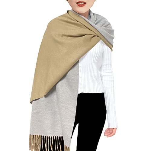 Image of ehsbuy Cashmere Scarfs For Women Soft Pashmina Shawls And Wraps Reversible Long Large Winter Warm Thick Ladies Scarves With Tassel For Weddings Womens Gifts (Khaki & Grey)