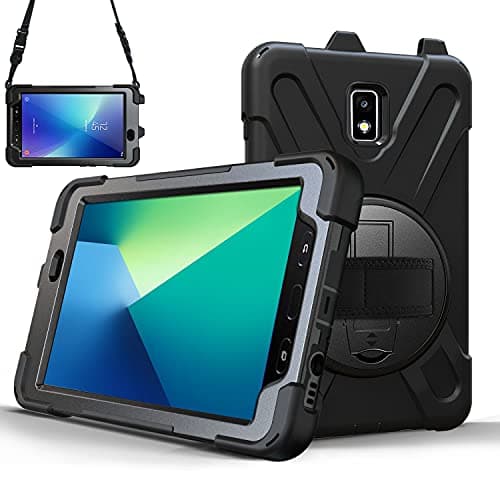 Image of TECHGEAR X-Case fits Samsung Galaxy Tab Active 2 8.0" (SM-T390 / SM-T395) Tough Rugged HEAVY DUTY Armour Shockproof Impact Case with 360 Rotating Stand, Hand Strap and Shoulder Strap - Black