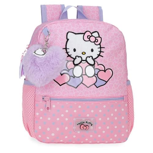Image of Hello Kitty Hearts & Dots School Backpack Pink 23x28x10cm Polyester 6.44L, pink, Backpack 28