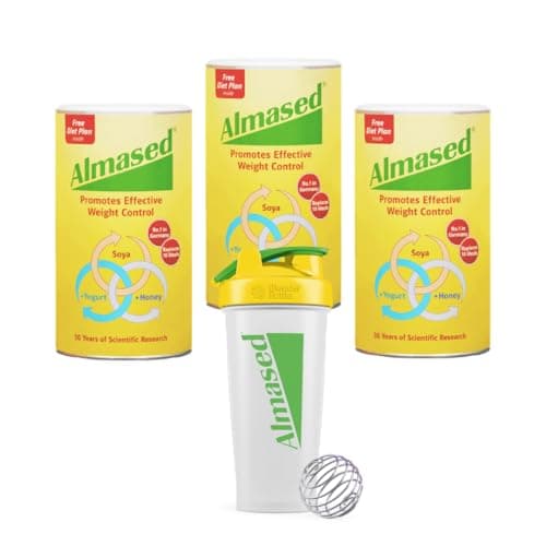 Image of Almased - SOYA, Yogurt & Honey Meal Replacement for Weight Control, 500g Triple Pack and Shaker Bundle