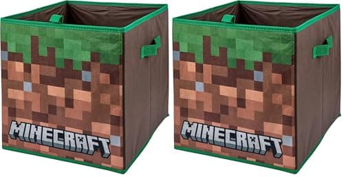 Image of Minecraft Collapsible Storage Boxes with Handles Durable Fabric Foldable Toys Storage Cubes | Compatible Ikea Kallax Furniture | Perfect For Organising Kids Room & Playroom (Pack of 2)