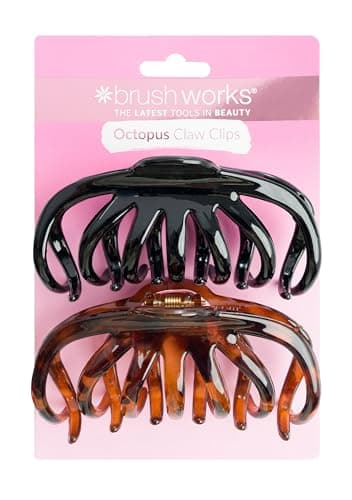 Image of Brushworks Octopus Claw Clips – 2 Pack Strong Hold Hair Clips for Thick Hair, French Twist Updos & Half Up Hairstyles (Black & Tortoiseshell)