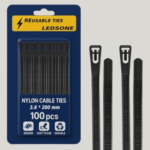 Image of 100 Pack Reusable Cable Ties Black 200mm Heavy Duty Strong Nylon Large Zip Ties Releasable Plastic Thick Tie Wraps (Black 200 x 3.6 mm)