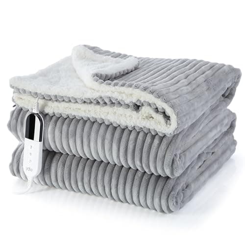 Image of YDW Electric Heated Throw Blanket - 180x200cm Stripe Flannel Electric Overblanket for Sofa Bed Office Use, 6 Heat Levels&10 Time Settings, Machine Washable, Gray, Double