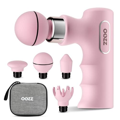 Image of OOZZ Mini Massage Gun, Portable Handheld Muscle Massager with Storage Pouch, Ultra-Small, 5 Intensity Levels, 4 Interchangeable Heads, Lightweight Body Massager, Present for Women, OZ-3621