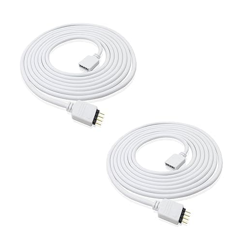 Image of iYueMps LED Strip Extension Cable 2 pcs 5m 4 pin LED RGB Extension Cable with 10mm 4pin Male Connector for 5050 3528 2835 RGB Strip - White