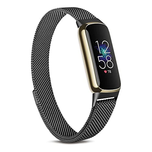 Image of Demark Strap Compatible with Fitbit Luxe Strap, Adjustable Stainless Steel Loop Mesh Magnetic Replacement for Fitbit Luxe Fitness Tracker for Women Men (Black)
