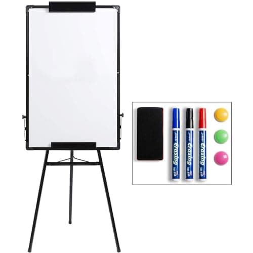 Image of DOEWORKS Flip Chart Easel Whiteboard 90x60cm Tripod, Dry Erase Magnetic White Board Flipchart, Height Adjustable and Foldable Whiteboard for Home School Office, Black