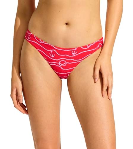 Image of Seafolly Women's Standard Hipster Full Coverage Bikini Bottom Swimsuit, Set Sail Chilli Red, 12