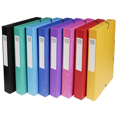 Image of Exacompta - Ref 50400E - Elasticated Filing Boxes - 240 x 320mm in Size, Suitable for A4 Documents, 40mm Spine with Label - Assorted Colours (Pack of 8)