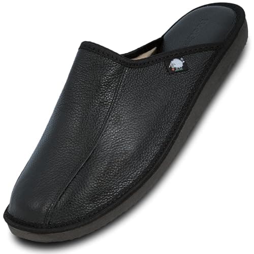Image of FOOTHUGS Leather Mule Men's Slippers, Open Back Slip-On Mules for Men with Memory Foam Insole for Home use (9UK/43EU Black)