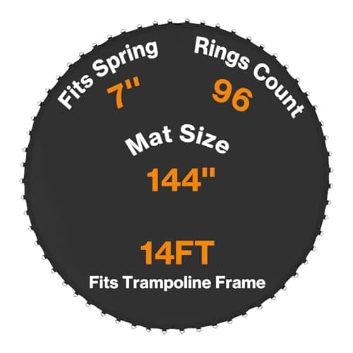 Image of Trampoline Replacement Mat Fits 14FT Round Frame with 96 V-Rings, Trampoline Jumping Mat with 8 Rows of Stitching