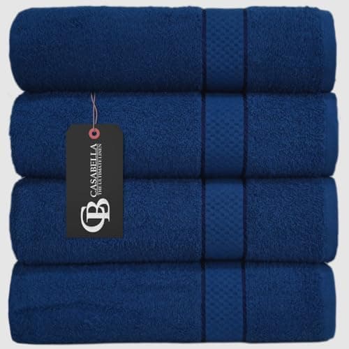 Image of Casabella Pack of 2 Large Jumbo Bath Sheets 100% Egyptian Combed Cotton Big Beautiful Towels_Blue_2pcs.