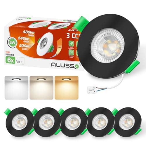 Image of ALUSSO LIGHTING LED Recessed Ceiling Lights 6W 540lm, Ø68mm Black Downlight for Ceiling, Dimmable 3CCT Warm White 3000K Neutral White 4000K Cool White 6500K, IP44 Spotlights for Bathroom, 6Pack
