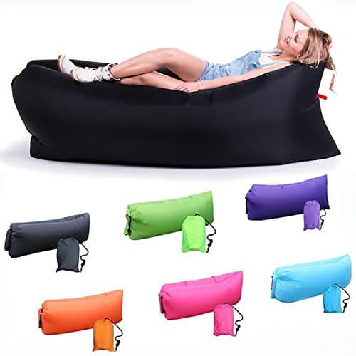 Image of DERJLY Inflatable Lounger Air Sofa: Outdoor Camping Chair Waterproof Anti Air Leaking - Portable Lazy Sofa Bring Storage Bag and Side Pockets