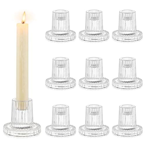 Image of Romadedi Glass Candle Holder for Candlestick - 10Pcs Clear Small Candle Sticks Holder Christmas Wedding Decor Bulk for Taper Party Table Living Room Dinner Advent Centrepiece Halloween