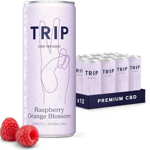 Image of TRIP CBD Drink, Sparkling Raspberry Orange Blossom, 10mg CBD Fizzy Drink, Low Calorie, Vegan (Pack of 12 x 250ml)