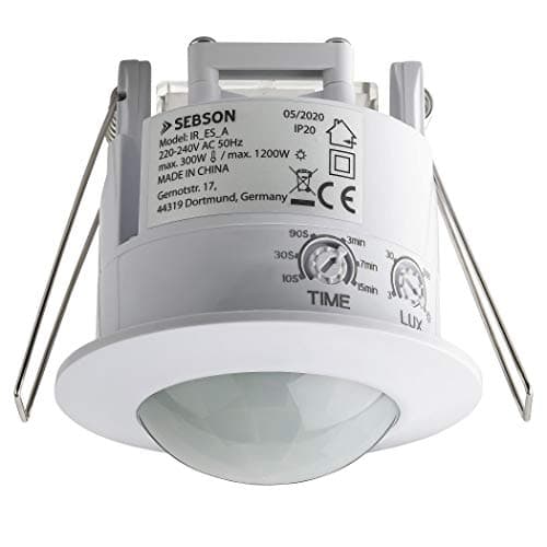 Image of SEBSON PIR Sensor Indoor, Ceiling Flush Mounted, Infrared Motion Sensor, LED Suitable, Range 6m / 360°, max. 1200/300W, IP20, 3-Wire, White