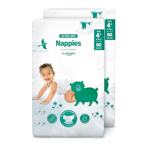 Image of By Amazon Ultra Dry Nappies - Size 4+ (9-15 kg)- With Channels- 160 Units (2 packs x 80) (Previously a Mama Bear Brand, Same Product)