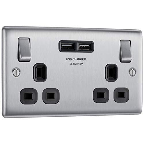 Image of BG Electrical Double Switched Fast Charging Power Socket with Two USB Charging Ports