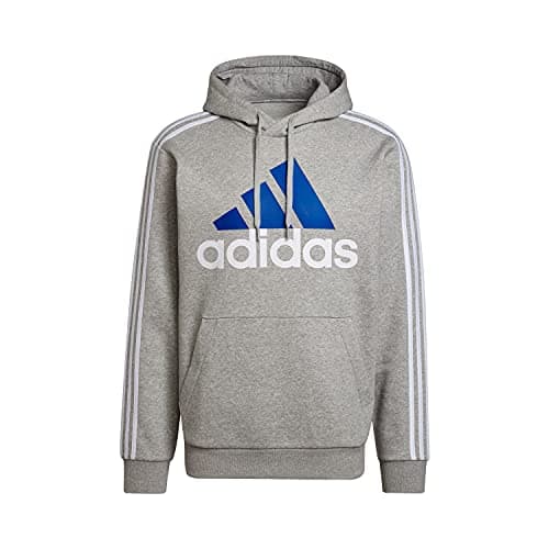 Image of adidas Men's Essentials Fleece 3-Stripes Logo Hoodie, Medium Grey Heather / White, L