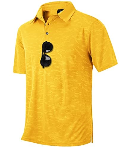 Image of ZITY Mens Polo Shirts Short Sleeve Rapid Drying Lightweight Golf Casual Printed Top Breathable Moisture-Wicking T Shirts Golden Yellow M