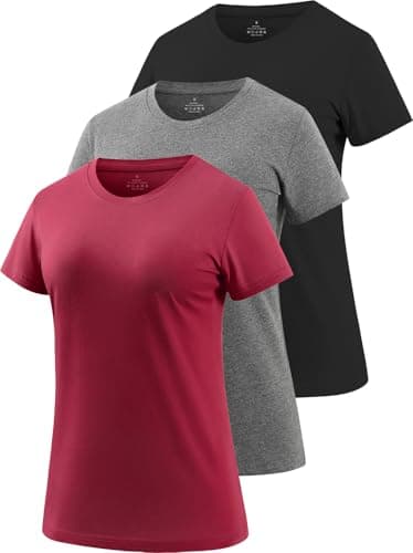 Image of Ullnoy 3 Pack Womens Casual Cotton Crew Neck Quick Dry T-Shirts Wicking Athletic Short Sleeve Yoga Tops Black/Grey/Wine Red M