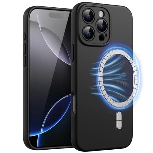 Image of JETech Magnetic Silicone Case for iPhone 16 Pro Max 6.9-Inch, Compatible with MagSafe, Silky Soft Touch, Shock Absorbing Phone Cover with Camera Lens Full Protection (Black)