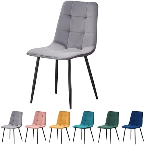 Image of MOF Dining Chair, Velvet Dining Chairs with Padded Seat and Backrest, Sturdy Metal Legs - Accent Chair for Kitchen, Dining Room, Living Room or Home Office (GREY CHECK)