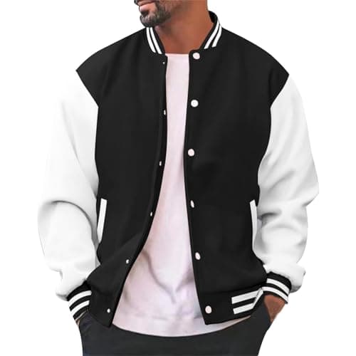 Image of Generisch Winter Jacket Men's Jacket Blouson Jacket Men's Varsity Jacket Casual Slim Fit Cotton Letterman Baseball Bomber Jacket Urb An Classic College Jacket, black, 3XL