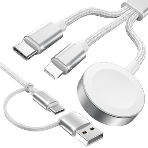 Image of Upgraded White 3 in 2 USB C Cable for Apple Watch Charger USB C Multi iPhone Charger Cable Compatible with iWatch Ultra/SE/11/10/9/8/7/6/5/4/3/2/1 & iPhone 17/16/15/14/13/12/11/Galaxy S23-4FT
