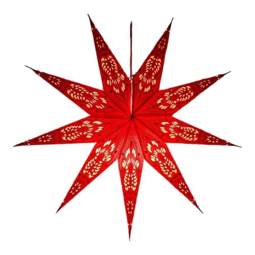 Image of YEPSIO Lantern Lampshade Paper Star Light Shades Large 60cm Hanging Decorations for Christmas Wedding Home Decoration Birthday Party Foldable 9 Pointed Star (Red)