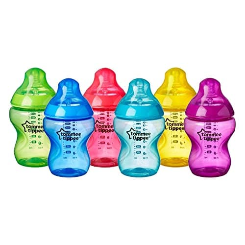 Image of Tommee Tippee Closer to Nature® Baby Bottles, Breast-Like Teat with Anti-Colic Valve, Fiesta, 260ml (Pack of 6)