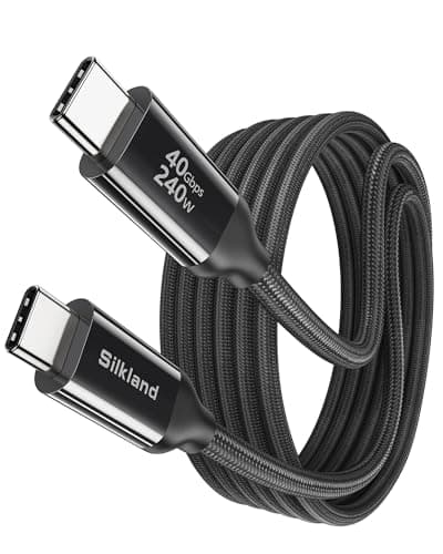 Image of Silkland USB 4 Cable for Thunderbolt 4 3M, 40Gbps Data Sync, 8K/5K@60Hz, 240W Fast Charging, USB C Thunderbolt Cable, Compatible for MacBook, iPhone 16, iPad, SSD, Docking, eGPU, Black