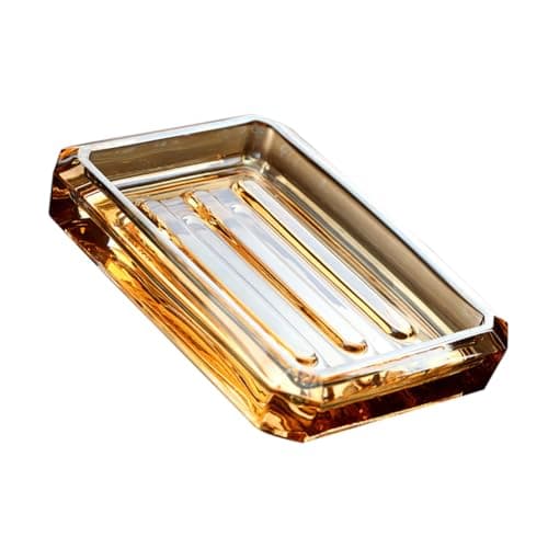 Image of ARTSEWPLY Decorative Glass Soap Dish Vintage Amber Transparent Soap Holder Stylish Home Accessory for Sponges with Drainage for Bathroom Kitchen Use