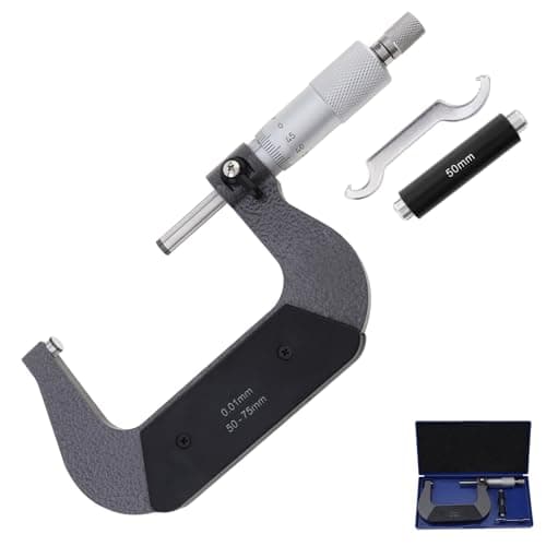 Image of Smgda Outside Micrometer 50-75 mm(0.01 mm Graduations), Metric External Caliper with Zero Wrench and Packing Box, High Outside Metric Micrometer Ratchet Stop Measuring Tool (50-75mm)