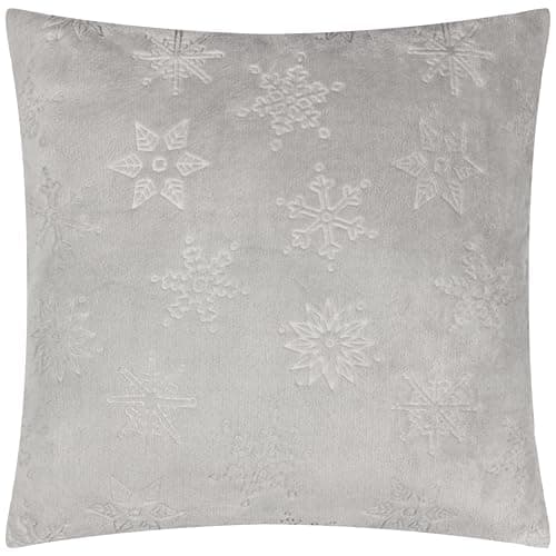 Image of Furn Snowflakes Cushion Cover – Soft Faux Fur Festive Double-Sided Winter Snowflake Motif Decorative Case (Grey - 50x50cm)