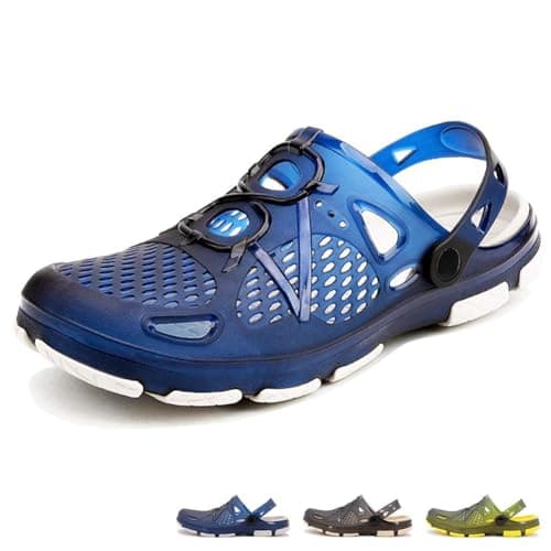 Image of beister Mens Clogs Non Slip Water Shoes with Adjustable Strap, Lightweight Slip on Mules Garden Kitchen Outdoor Beach Yard Pool Shower Summer Sandals Slippers Blue White