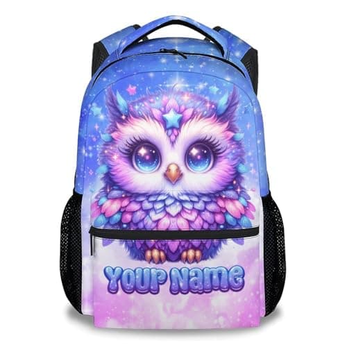 Image of GiftoFLUX Owl Backpack for Girls – 17 Inch Personalised Kids Rucksack with Name,Girls School Bag for Travel, Camping or Daily Use