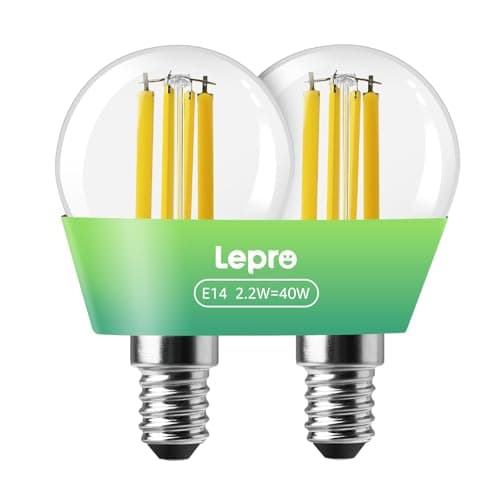 Image of Lepro E14 Golf Ball Bulb, A-Rated Ultra-efficient SES Bulb, 2.2W = 40W, 470lm, Warm White 2700K, 50000H Lifespan, Small Edison Screw, Clear Filament, Vintage Glass, Pack of 2