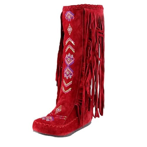 Image of 2026 Office Women Women's Fringe Western Boots Suede Rain Chelsea Lug Sole Easy Clean Dog Walking City Ankle Zip Up Fur Lined Winter Warm (20) Red