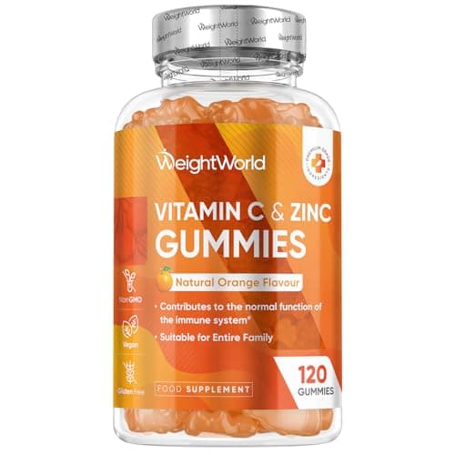 Image of Vitamin C and Zinc Gummies - 120 Tasty Gummies - for Kids & Adults - Natural Orange Flavour - 2 per Day - Gluten-Free, Vegan-Friendly & Non-GMO - Bioavailable Forms (L-Ascorbic Acid & Zinc Citrate)
