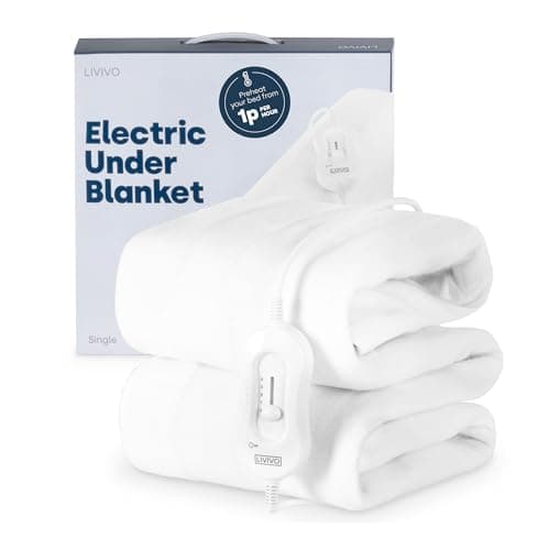 Image of LIVIVO Electric Blanket Single Size - Heated Blanket with 3 Heat Levels, Quick Heat-Up, Detachable Control, Overheat Safety System - Electric Underblanket, Heated Mattress Topper, White, 135x65cm